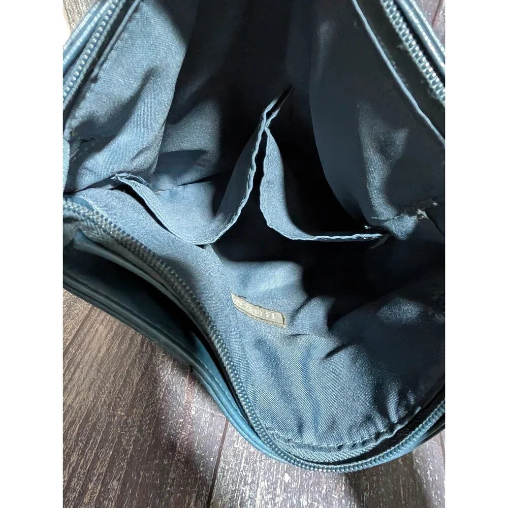 Bueno Blue Faux Leather Crossbody Bag with Multiple Zipper Pockets